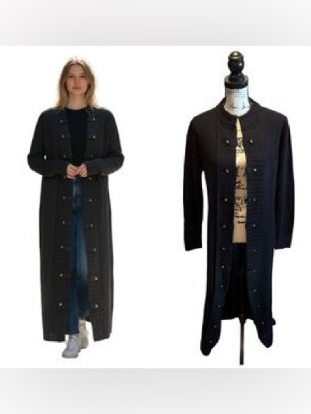 VENUS Navy Long Knit Cardigan with Brass Buttons - small